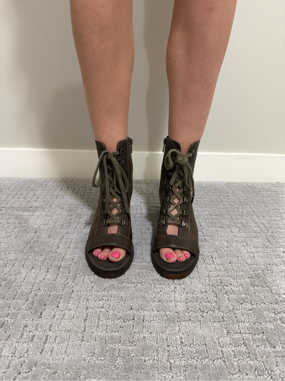 Free People Olive Lace-Up Peep-Toe Boots